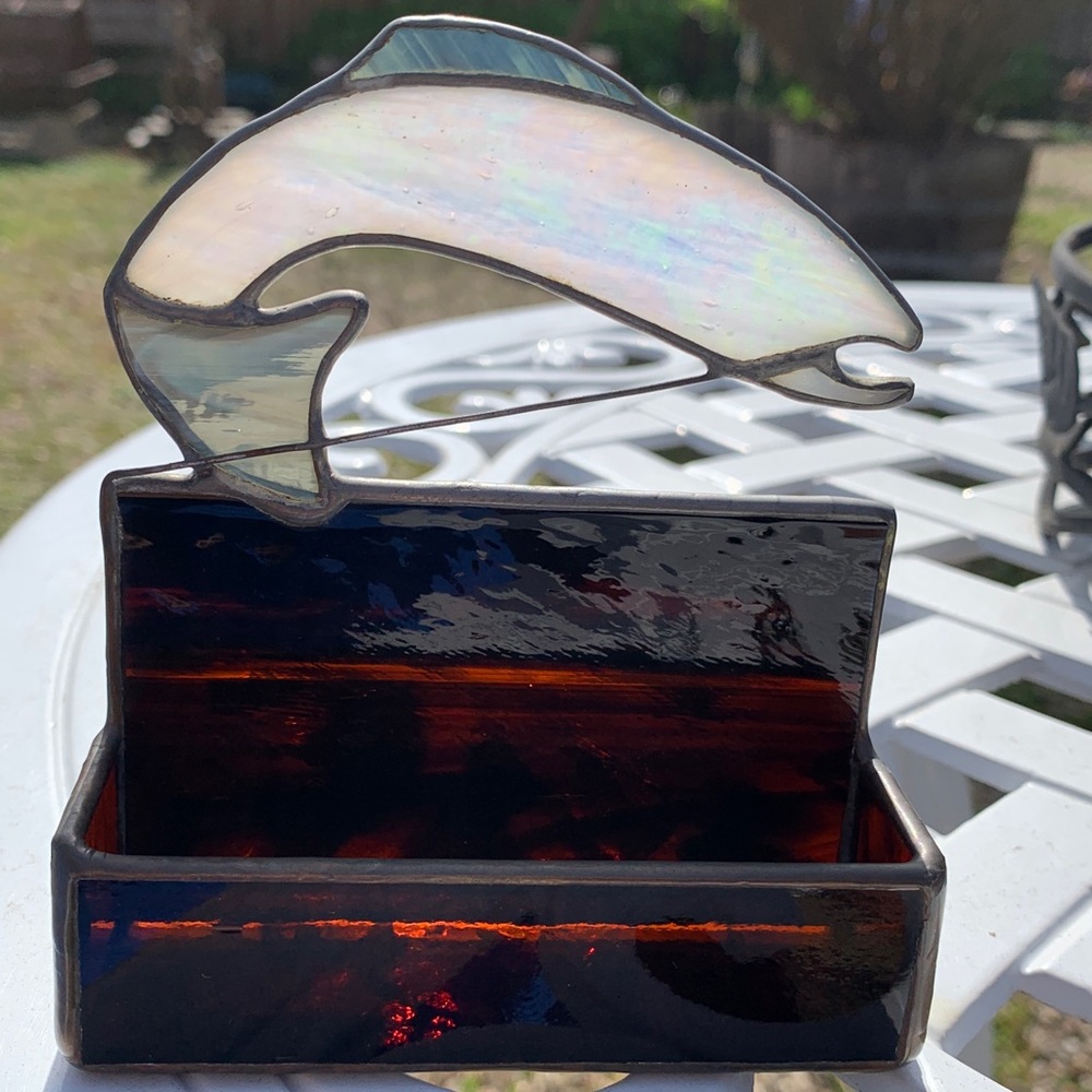 “Going Fishing” Business Office Card Holder✨Stained Glass✨Handmade